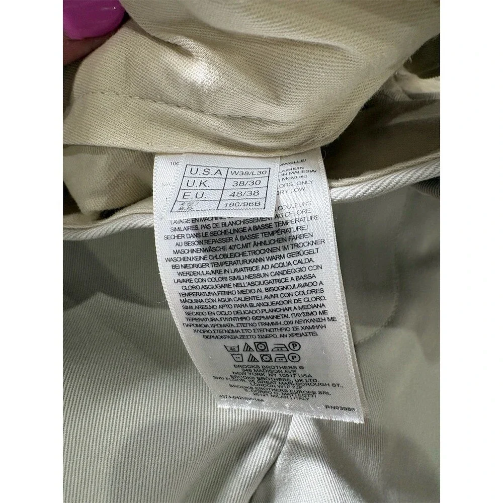 Brooks Brothers Dress Pants Mens 38x30 Beige Pleated Cuffed Straight Leg - Picture 8 of 9